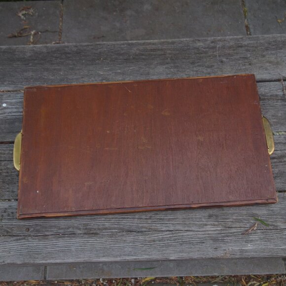 Nice Wood Serving Tray with Metal Handles and Carved Border - Picture 5 of 12